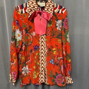 GUCCI Floral Print Blouse with Bow (NWT)